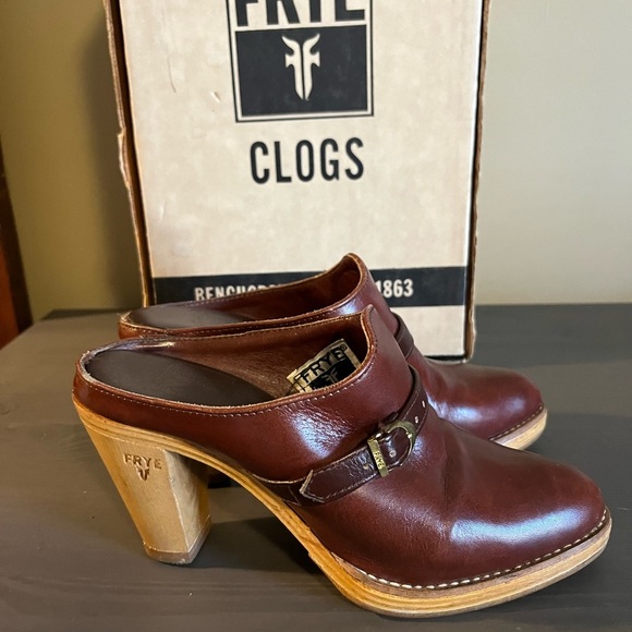 FRYE Vintage 1970’s Leather And Wood Clogs - Picture 7 of 14